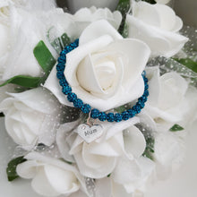 Load image into Gallery viewer, Handmade mum pave crystal rhinestone charm bracelet - blue zircon or custom color - Mum Charm Bracelet - Mum Bracelet - Mum Gift