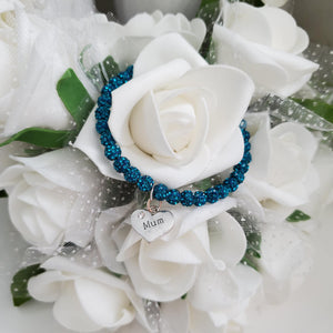 Handmade mum pave crystal rhinestone charm bracelet - blue zircon or custom color - Mum Charm Bracelet - Mum Bracelet - Mum Gift