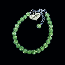 Load image into Gallery viewer, Handmade Nana Pave Crystal Rhinestone Charm Bracelet - peridot (green) or custom color - Nana Charm Bracelet - Nana Bracelet - Nana Gift