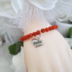 Handmade nana pave crystal rhinestone charm bracelet - hyacinth or custom color - Grand Mother Gift - Gifts To Get Your Grandmother