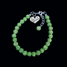 Load image into Gallery viewer, Handmade Special Mother Pave Crystal Rhinestone Charm Bracelet - peridot (green) or custom color - Special Mother Bracelet - Mother Bracelet - Mother Gift