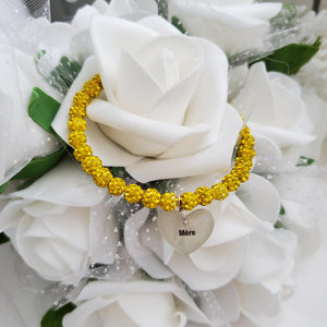 Handmade pave crystal rhinestone mother charm bracelet - citrine (yellow) or custom color - Mother Charm Bracelet - Mother Bracelet - Mom Gift