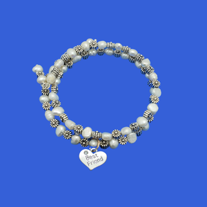 Best Friend Bracelet - Bracelets - Best Friend Gift, best friend floral fresh water pearl expandable multi layer wrap charm bracelet, ivory and tibetan silver or ivory and tibetan gold