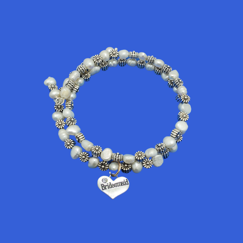 Bridesmaid Gift Ideas - Bridesmaid Gift, bridesmaid floral fresh water pearl expandable multi layer wrap charm bracelet, ivory and tibetan silver or ivory and tibetan gold