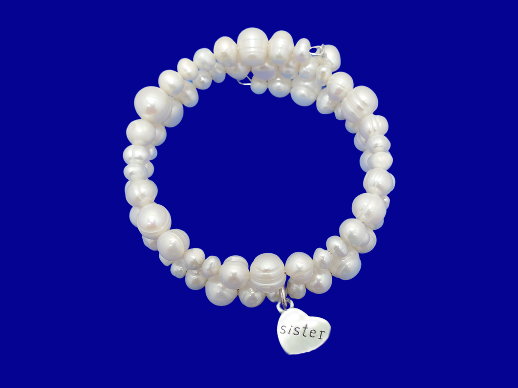 sister  handmade fresh water pearl multi-later, expandable, wrap charm bracelet 