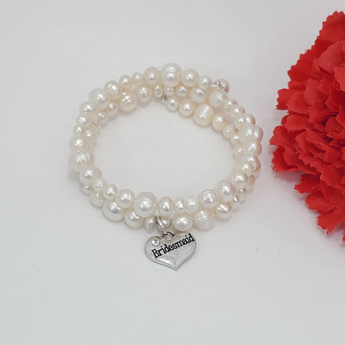 Handmade bridesmaid fresh water pearl expandable multi layer wrap bracelet, ivory - Bridesmaid Bracelet-Bridesmaid Gift-Bridesmaid Jewelry