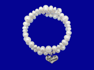 Sister of the Groom Fresh Water Pearl Wrap Charm Bracelet, ivory