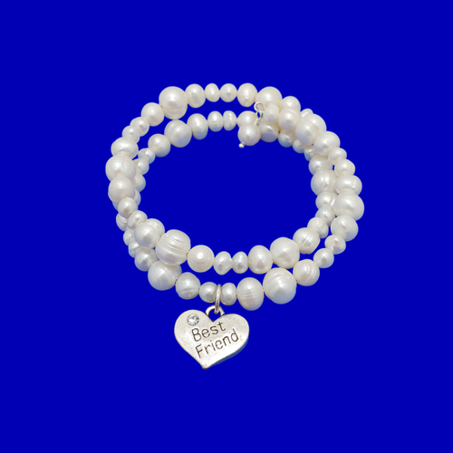 Best Friend Present - Bracelets - Best Friend Gift, best friend handmade fresh water pearl expandable multi layer wrap charm bracelet, ivory