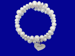 mum fresh water pearl multi layer expandable wrap charm bracelet, ivory