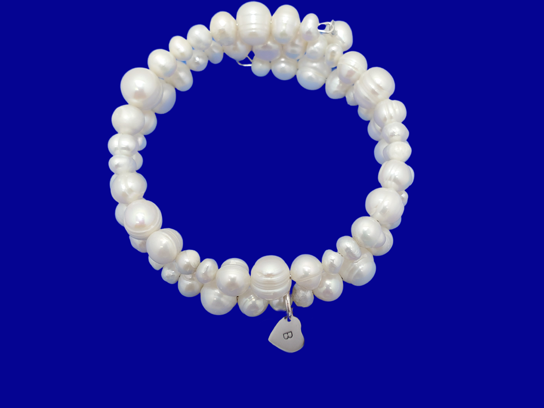 Monogram Fresh Water Pearl Multi-Layer Expandable Wrap Charm Bracelet, ivory