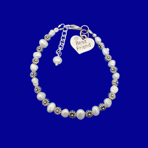 Best Friend Bracelet - Bracelets - Best Friend Gift, best friend fresh water pearl floral charm bracelet, ivory and tibetan silver or ivory and tibetan gold