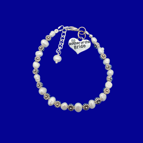 mother of the bride floral fresh water pearl charm bracelet, ivory and silver