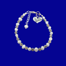 Load image into Gallery viewer, Grand Mother Gift - Grandmother Birthday Gifts - Grand Mother Fresh Water Pearl Floral Charm Bracelet, ivory and silver