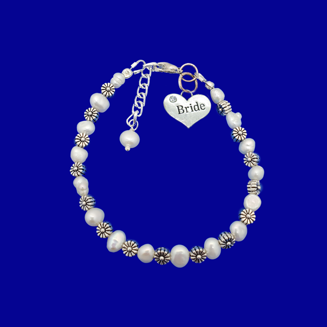 Bride Jewelry - Bride Gift - Bridal Gift Ideas, bride froral and fresh water pearl charm bracelet, ivory and silver