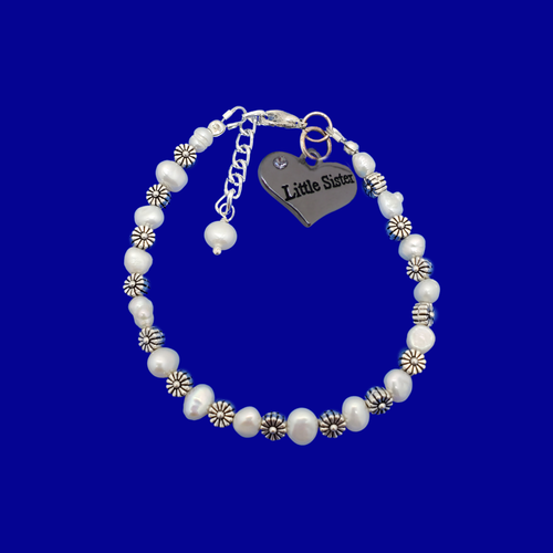 Little Sister Fresh Water Pearl floral Charm Bracelet, ivory and tibetan silver or ivory and tibetan gold