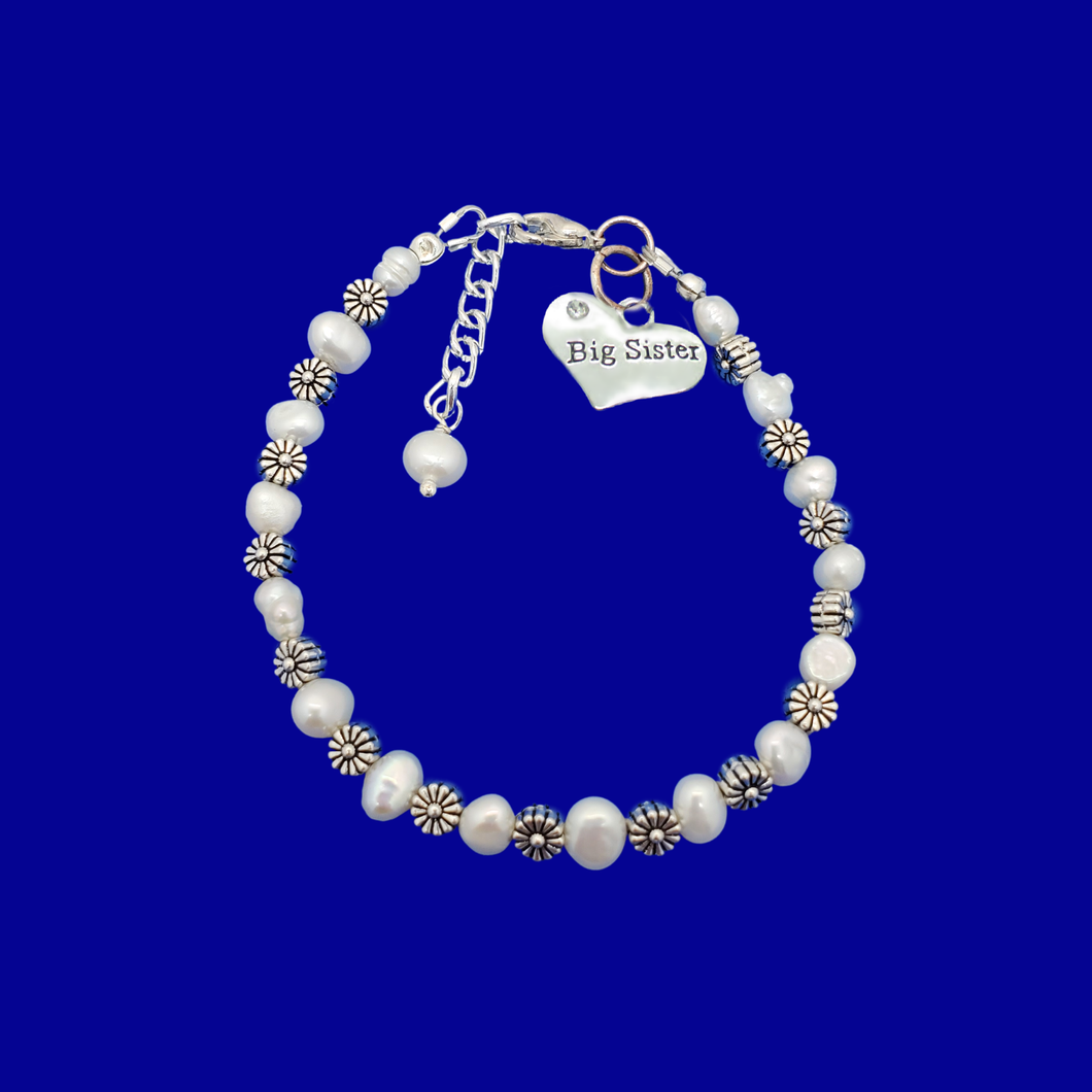 Big Sister Gift Ideas - Sister Gift - Big Sister Gift, big sister floral fresh water pearl charm bracelet, ivory and silver or ivory and gold