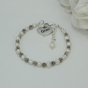 Handmade Gran Fresh Water Pearl and Daisy Charm Bracelet - Gift Ideas For Gran - Gran Gift - Gran Present