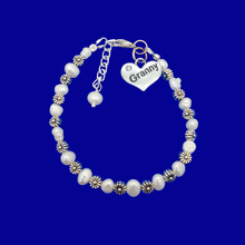 Load image into Gallery viewer, Granny Present - Granny Gift - Great Granny Gift - handmade Granny Fresh Water Pearl Floral Charm Bracelet