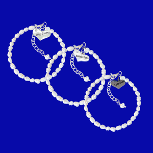 Sister Bracelets - Sister Present - Sister Gift - handmade 3 sisters fresh water pearl charm bracelets, little sister, middle sister and big sister