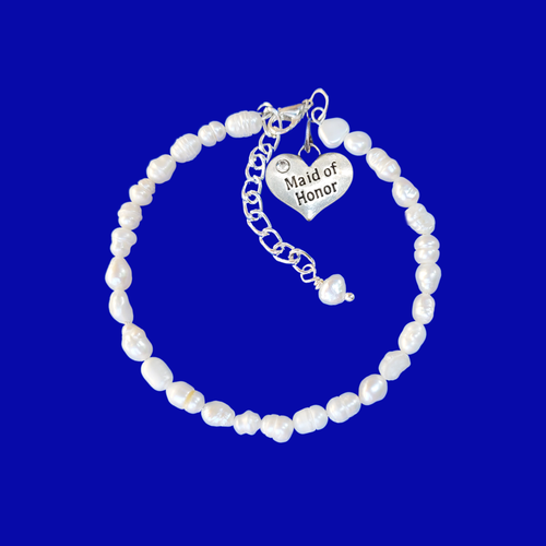 maid of honor fresh water pearl charm bracelet, ivory