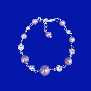 18k Bracelet - Crystal Bracelet - Bracelets, pearls and 18k crystal bracelet, lavender purple or custom color