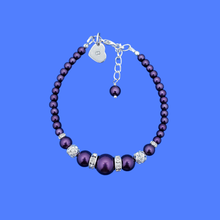 Load image into Gallery viewer, Initial Bracelet - Pearl Bracelet - Personalized Jewelry - monogram pearl crystal bracelet, dark purple or custom color