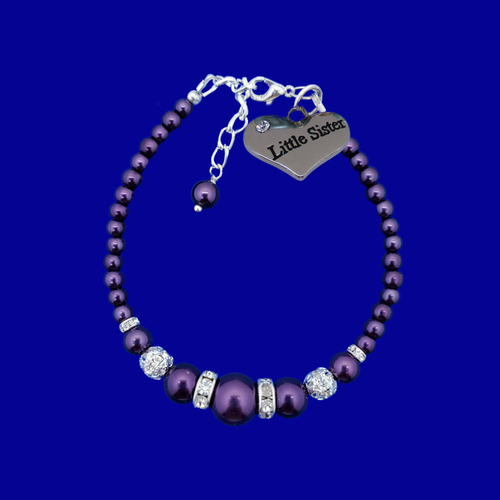 little sister pearl crystal charm bracelet, dark purple or custom color