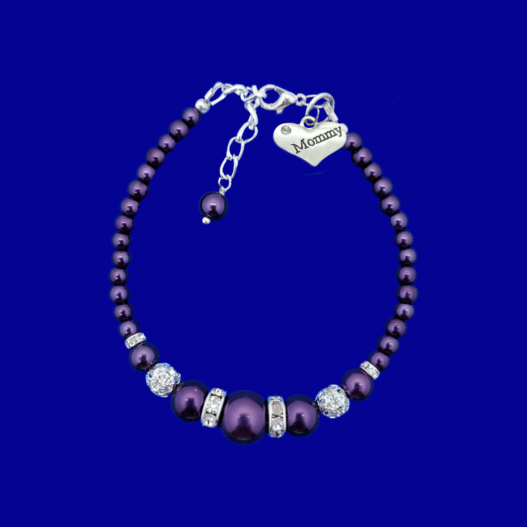 Mommy Pearl Crystal Charm Bracelet, dark purple or custom color