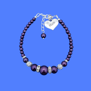 Mum Pearl Crystal Charm Bracelet