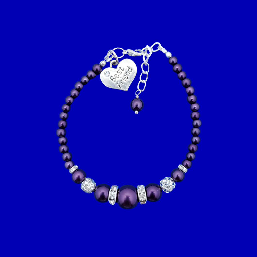 Best Friend Jewelry - Bracelets - Best Friend Gift, best friend pearl crystal charm bracelet, dark purple or custom color