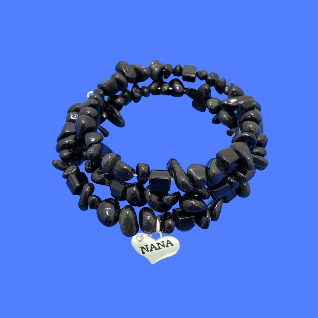 nana black onyx expandable multi layer wrap charm bracelet