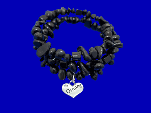 Granny Gift - Granny Present - Granny Gift Ideas - handmade Granny black onyx expandable multi layer wrap charm bracelet