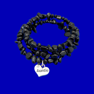 Auntie Bracelet - Auntie Gift Ideas - Auntie Gift, auntie black onyx expandable multi layer wrap charm bracelet