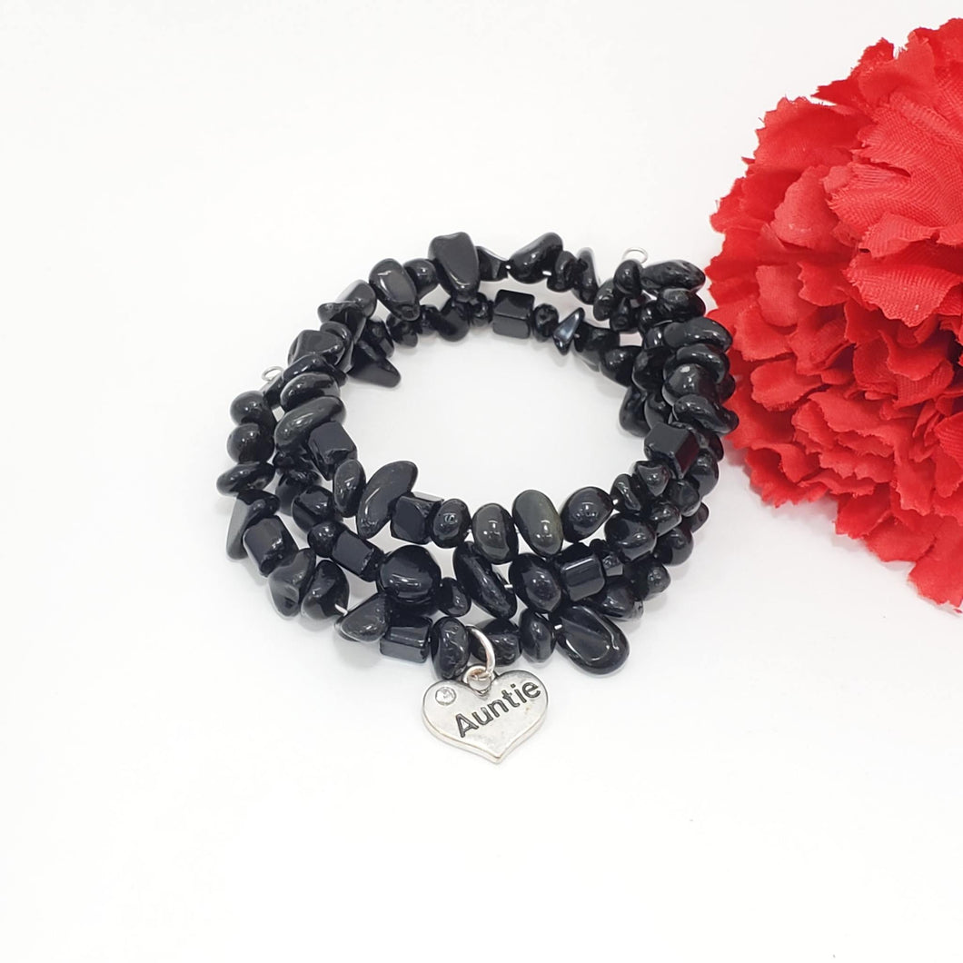 Handmade Auntie black onyx expandable multi layer wrap charm bracelet - Auntie Bracelet - Auntie Gift Ideas - Auntie Gift