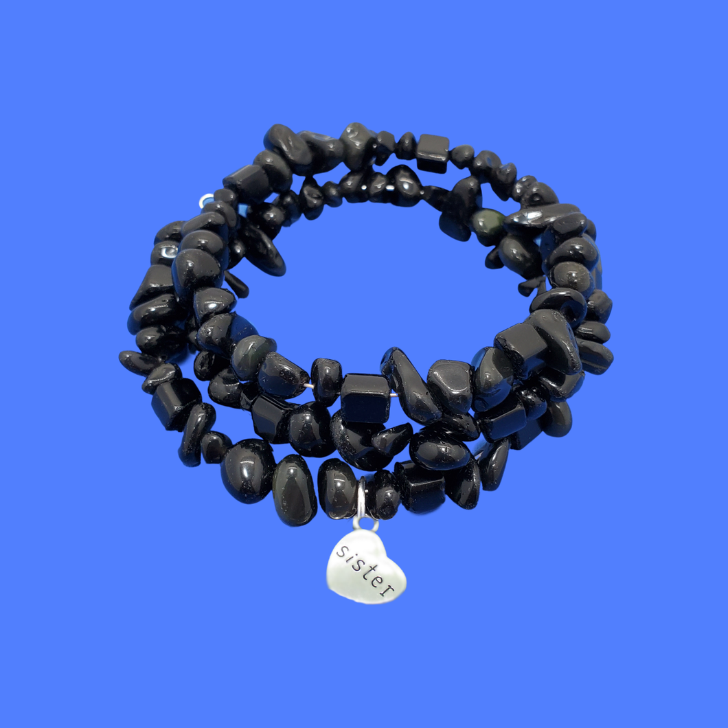 sister black onyx expandable multi layer wrap charm bracelet