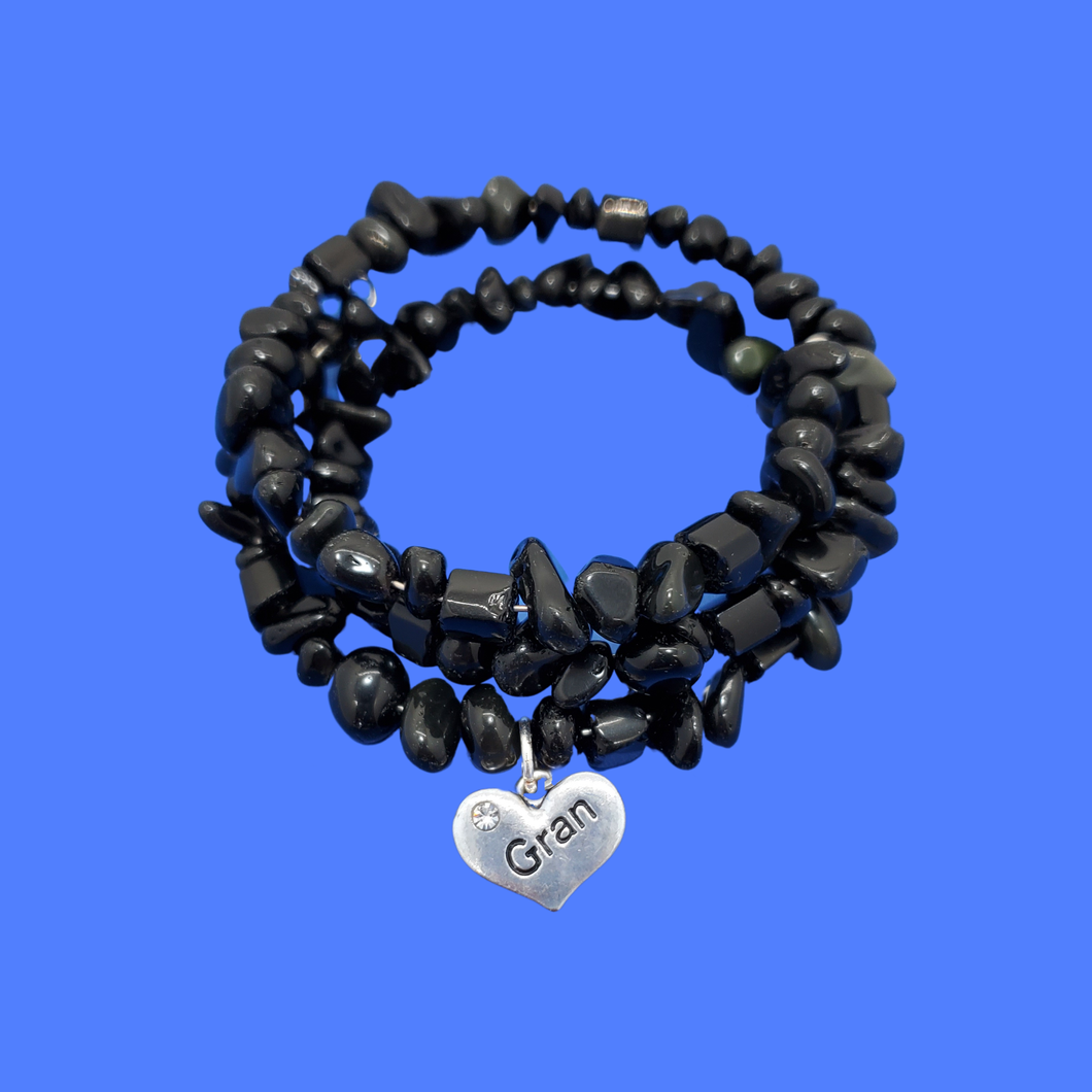 Gran Gift - Gift Ideas For Gran - Gran Birthday Gifts - Gran Black Onyx Expandable Multi Layer Wrap Charm Bracelet