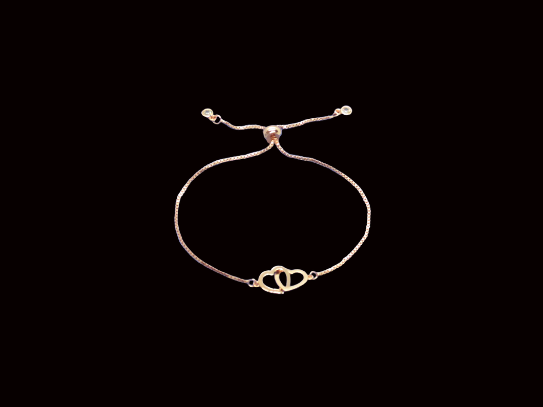 Double Heart Bracelet - 18k Bracelet - Heart Bracelet - Handmade double heart 18k rose gold charm bracelet.