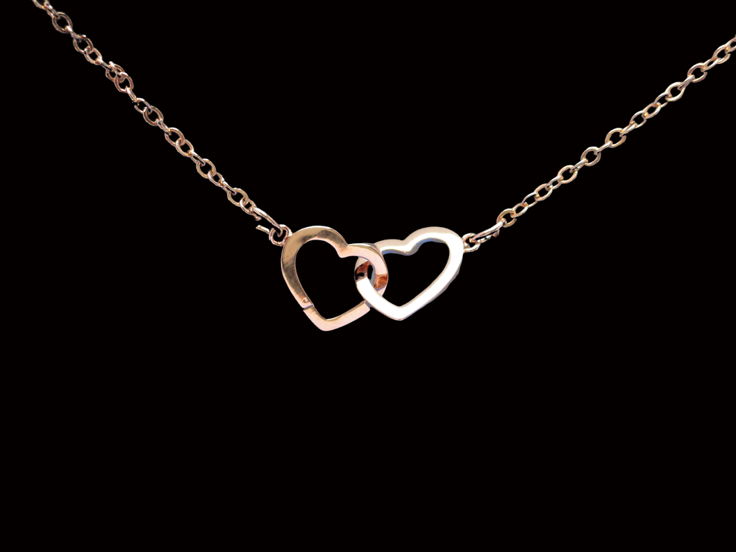 Double Heart Necklace - Heart Necklace - Necklaces - handmade double heart rose gold necklace