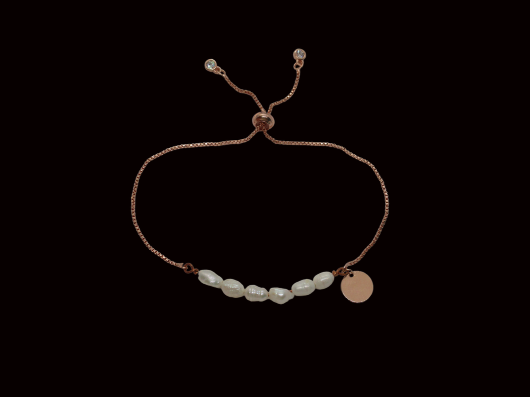 handmade monogram fresh water pearl 18k rose gold expandable bracelet