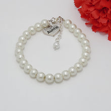 Load image into Gallery viewer, Handmade auntie pearl charm bracelet, white or custom color - Auntie Bracelet - New Auntie Gifts - Auntie Gift Ideas