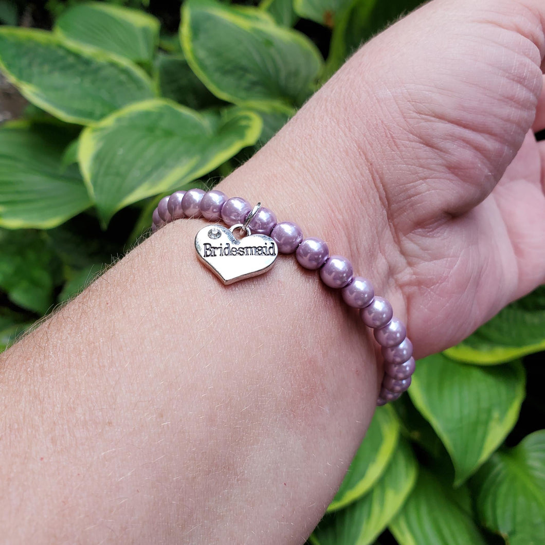 Handmade Bridesmaid pearl charm bracelet. - lavender purple or custom color - Bridesmaid Present-Bridesmaid Bracelet-Bridesmaid Gift