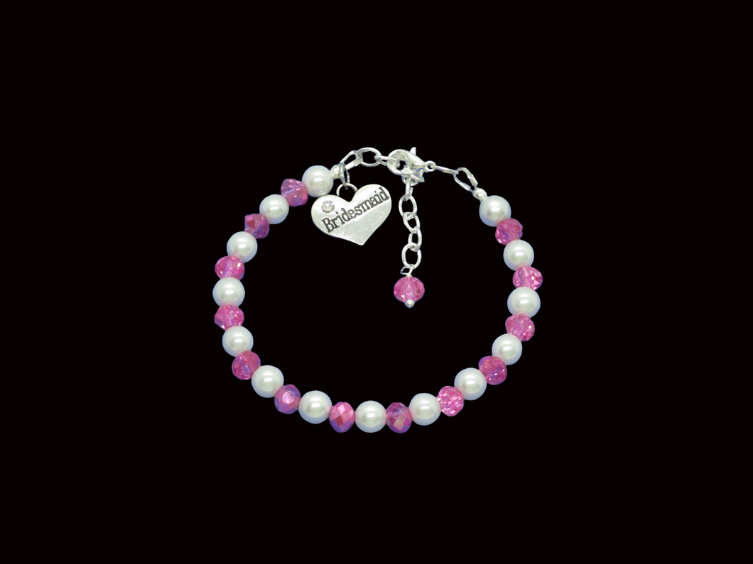Bridesmaid Gift - Bridesmaid Jewelry, bridesmaid handmade pearl and crystal charm bracelet, white and pink or custom color