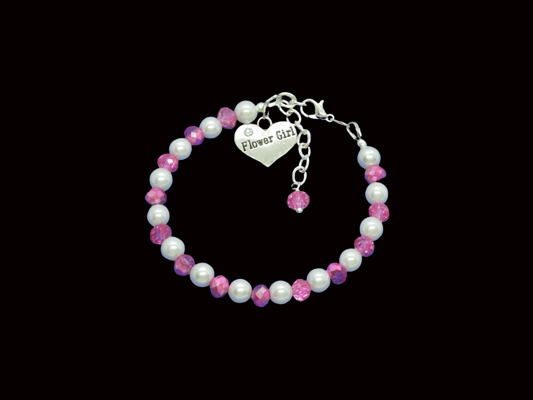 Flower Girl Gift - Bridal Gift Ideas - Gift For Bridal Girl - flower girl handmade pearl and crystal charm bracelet, white and pink or custom color