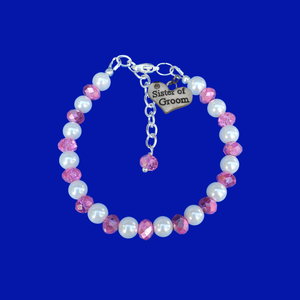 sister of the groom handmade pearl and crystal charm bracelet