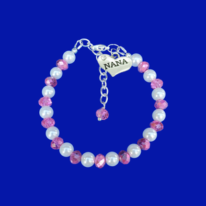nana pearl crystal charm bracelet, white and pink or custom color