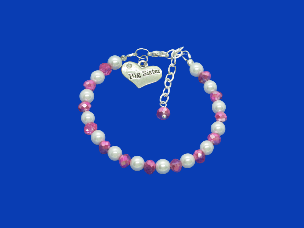 Sister Gift - Big Sister Gift - Big Sister Bracelet, big sister handmade pearl and crystal charm bracelet, white and pink or custom color