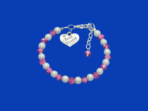 Best Friend Gift Ideas - Best Friend Gift, best friend handmade pearl and crystal charm bracelet, white and pink or custom color