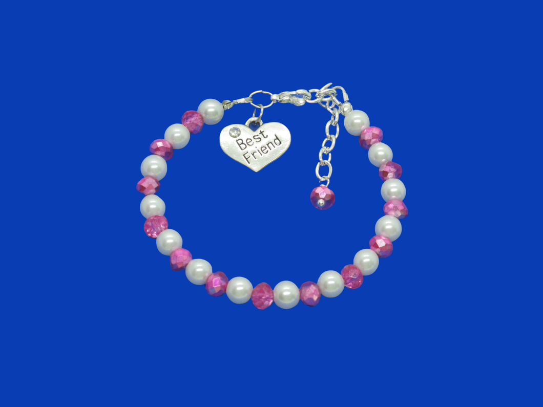 Best Friend Gift Ideas - Best Friend Gift, best friend handmade pearl and crystal charm bracelet, white and pink or custom color