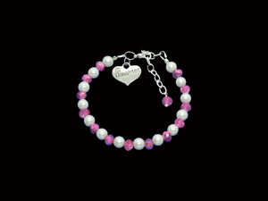 Daughter Gift - Daughter Charm Bracelet - handmade daughter pearl and crystal charm bracelet, white and pink or custom color