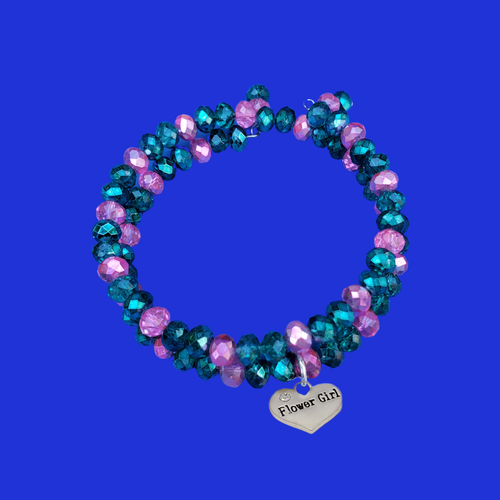 Flower Girl Gift - Gift for Bridal Girl - Flower Girl crystal expandable multi layer wrap charm bracelet, custom color